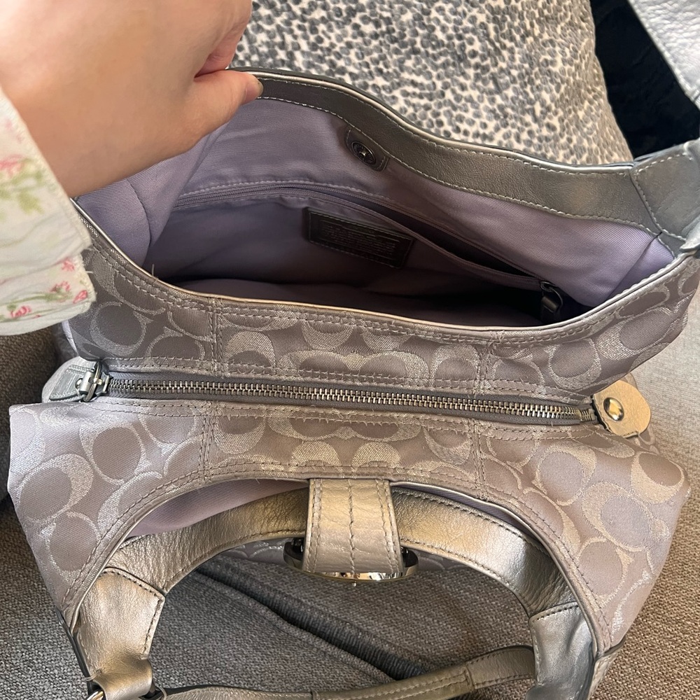 Coach Soho Signature Metallic Silver Gray Purple Sateen Buckle Hobo Shoulder Bag - Picture 6 of 10
